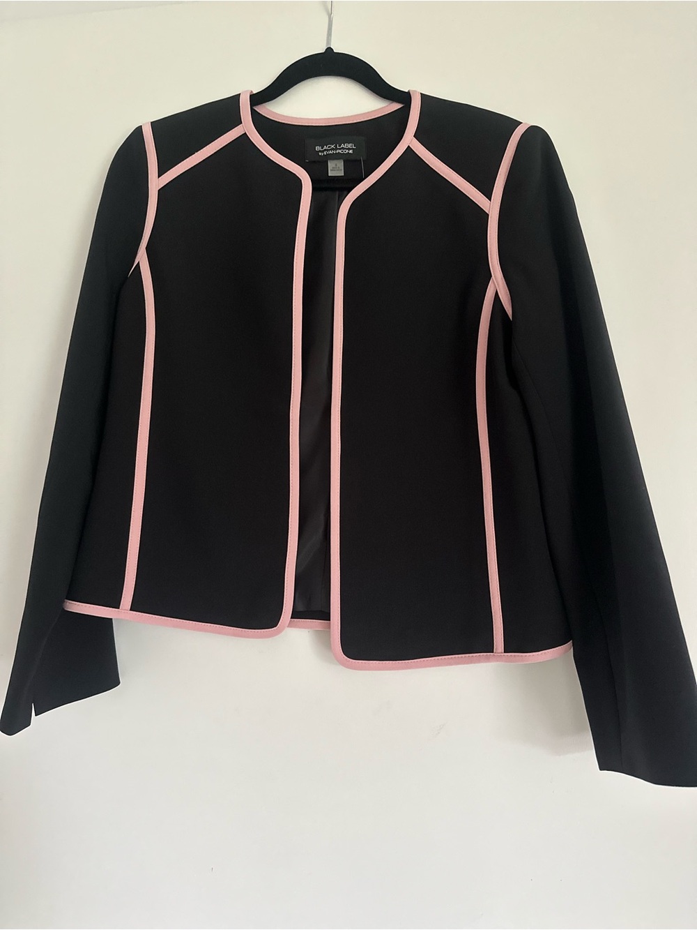 Black Label Black Collarless Blazer with Pink Trim